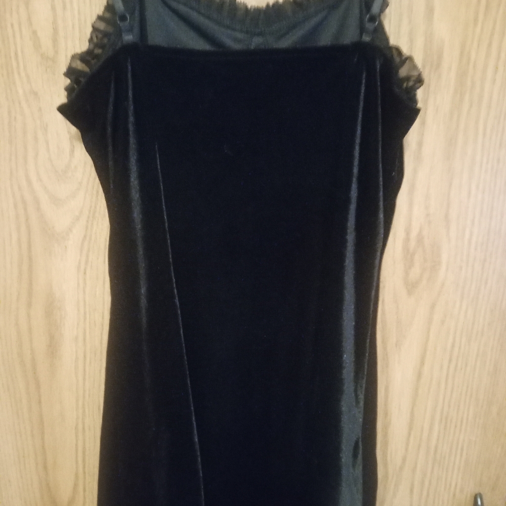 90s Style Gothic Black Velvet Sleeveless Mini Slip Dress Size Medium - Picture 4 of 8